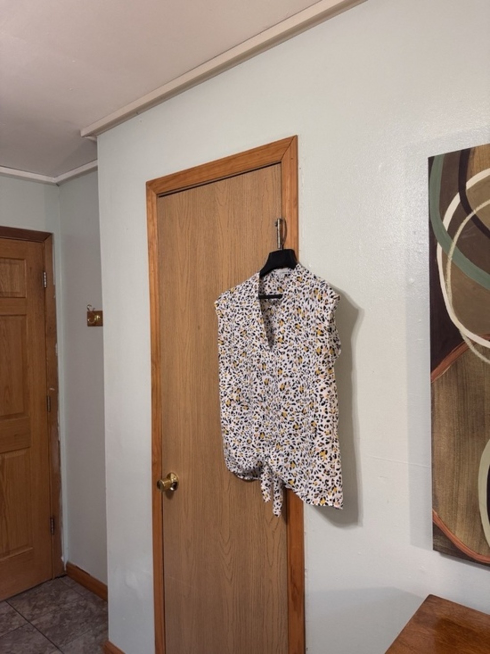 Allison Joy Medium Multi-Color w/Animal Print Tie-Front Cap Sleeve V-Neck Blouse